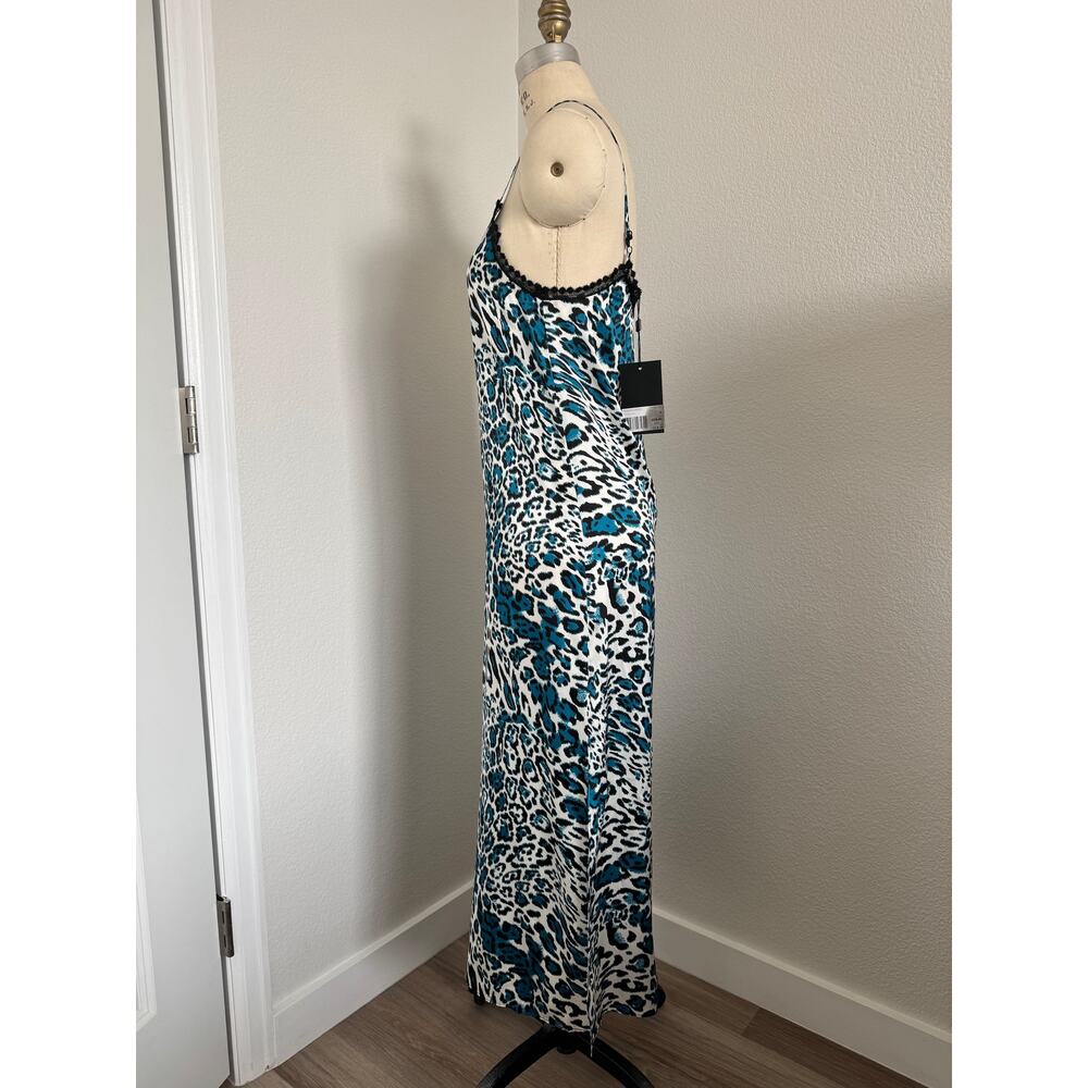 The Kooples | NWT Blue Cheetah Print 100% Silk Slip Midi Dress Size 0/XS - Picture 4 of 8